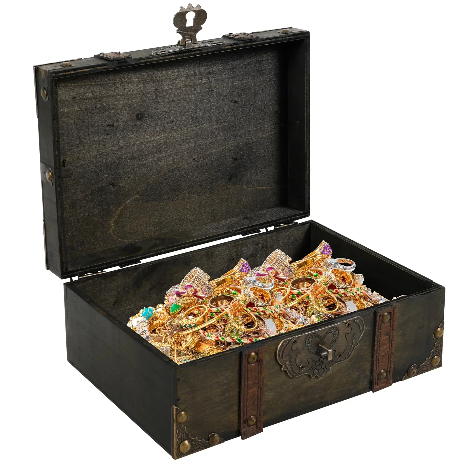 Vintage Wooden Jewelry Box with Combination Lock Antique Treasure Chest Memory Storage Box for Trinkets Money Keepsakes Photos