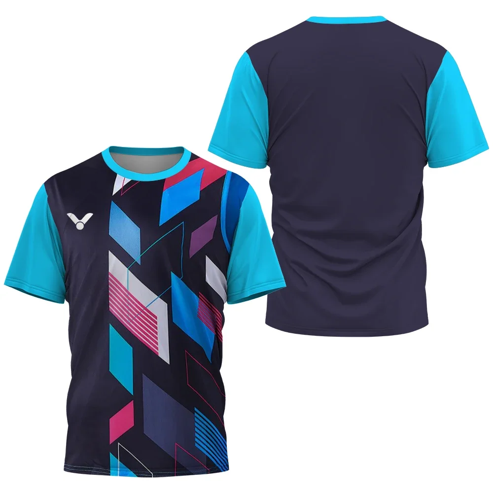 Geometrischer Block 3D-gedrucktes Badminton-Sporttrikot für Herren und Damen, Unisex, schnell trocknend, atmungsaktiv, für Training und Wettkampf, kurzärmeliges Oberteil – Detail 6