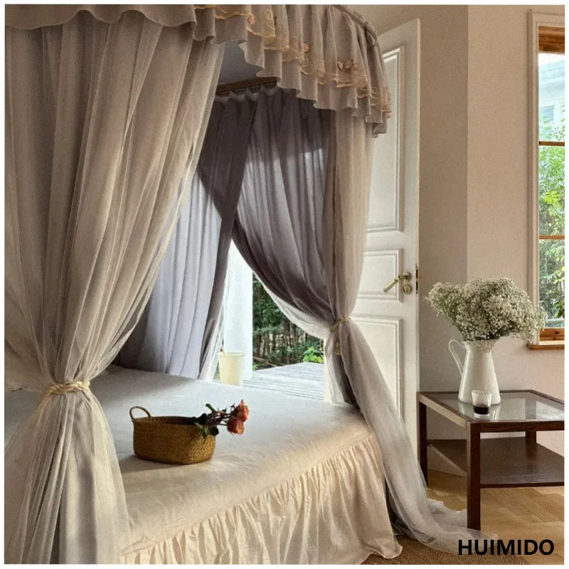2026 new U-shaped track double-layer household princess wind blackout curtain bed mantle mosquito net dust top 1.8m bed bedroom