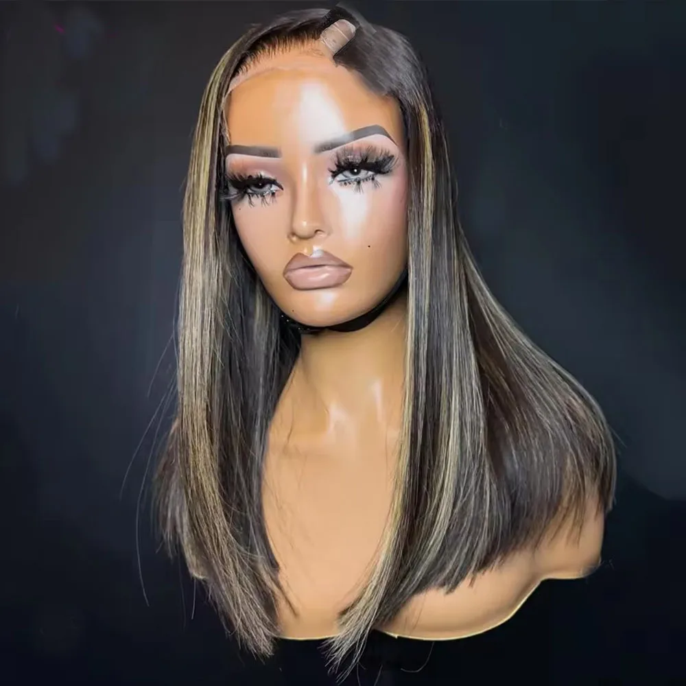 Bone Silky Honey Ash Blonde Highlights Echthaar U-Part-Perücken für schwarze Frauen mit Clips, braune Wurzeln, 180 % Dichte, Malaysisches Remy-Haar – Detail 2