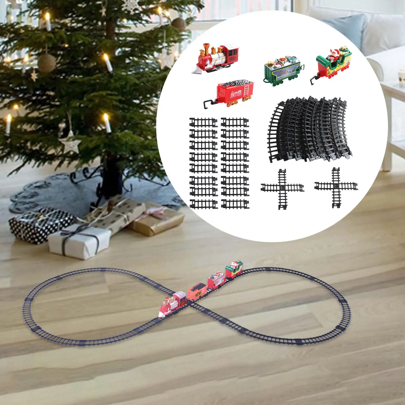 Conjunto de trem elétrico de Natal Conjunto de trem de brinquedo clássico em torno da árvore DIY montar