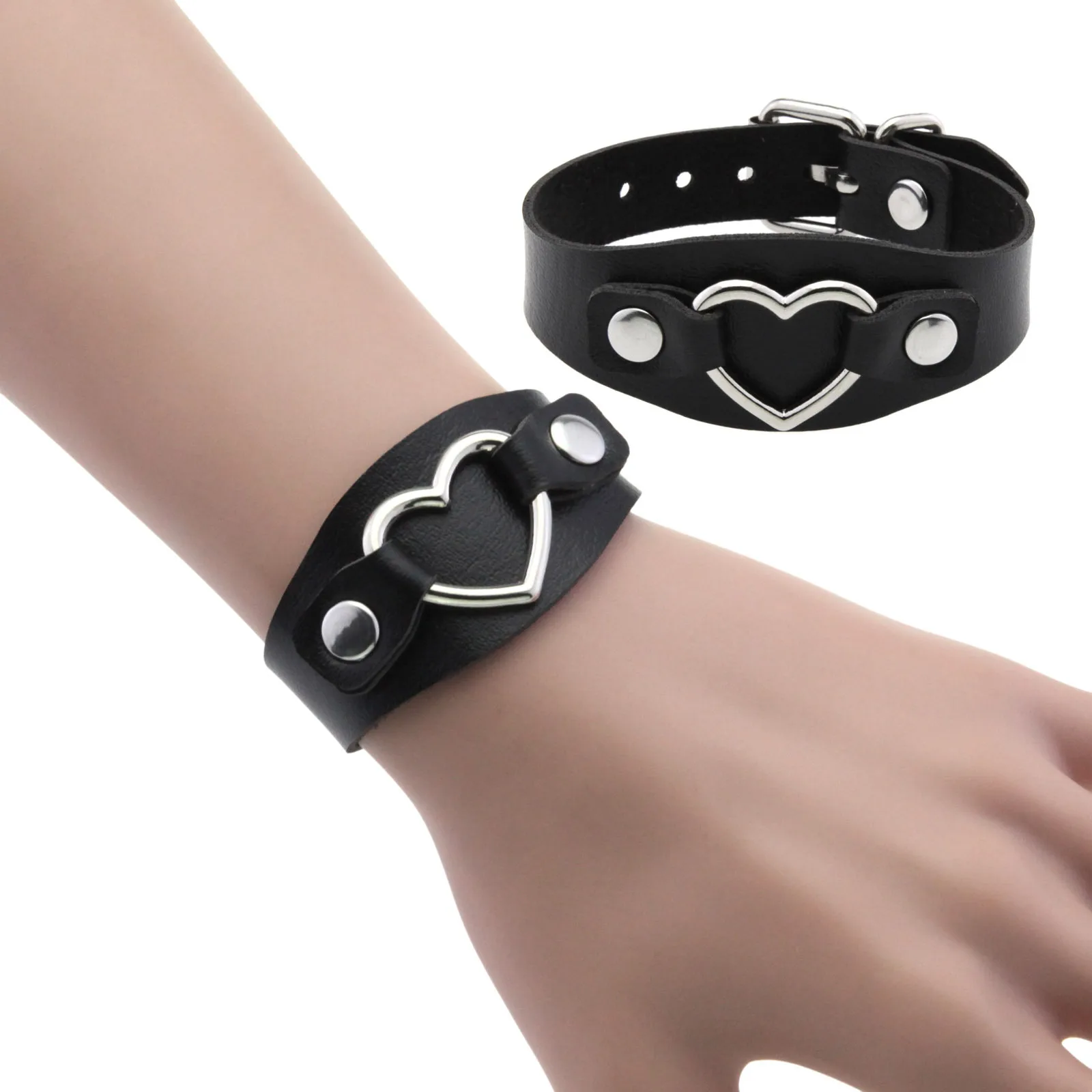 Pulsera de corazón de joyería de imitación de cuero PU de estilo gótico Punk, brazalete de amante femenino masculino disfraz de fiesta de vacaciones ﻿
