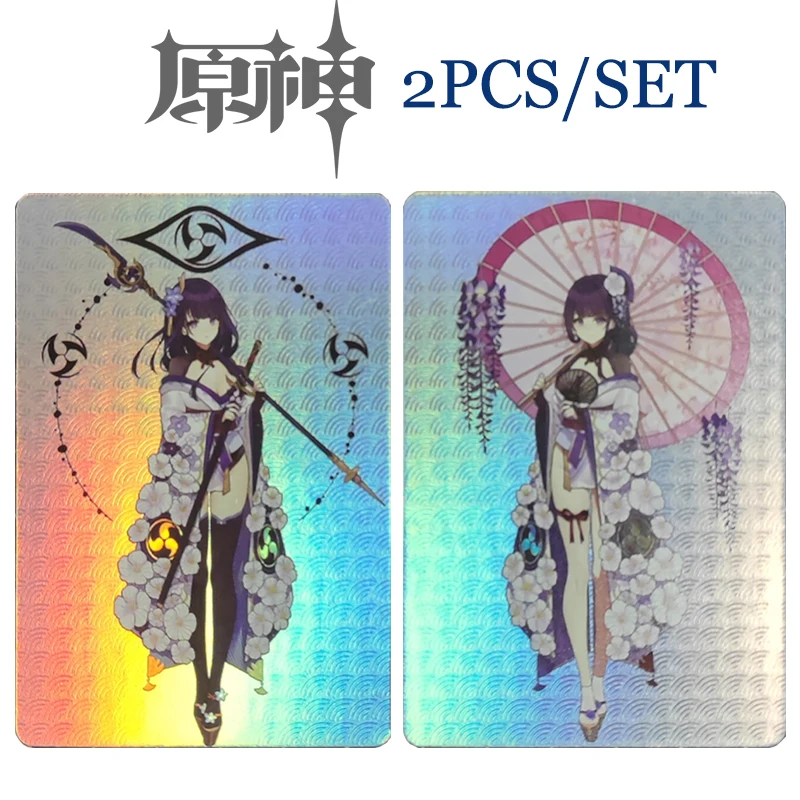 Genshin Impact DIY 2PCS/SET Raiden Shogun Diamond Flash Rainbow Flash Anime Boy Collectible Cards Game Holiday Gifts