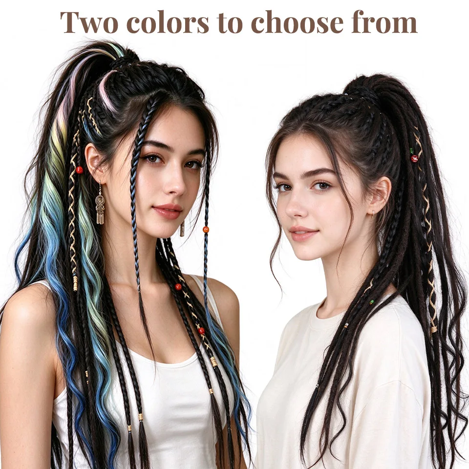 Synthetic Bohemian Style Dirty Ponytail With Beads Woven Ponytail Headband Suitable for Women's Holiday Party Role-playing