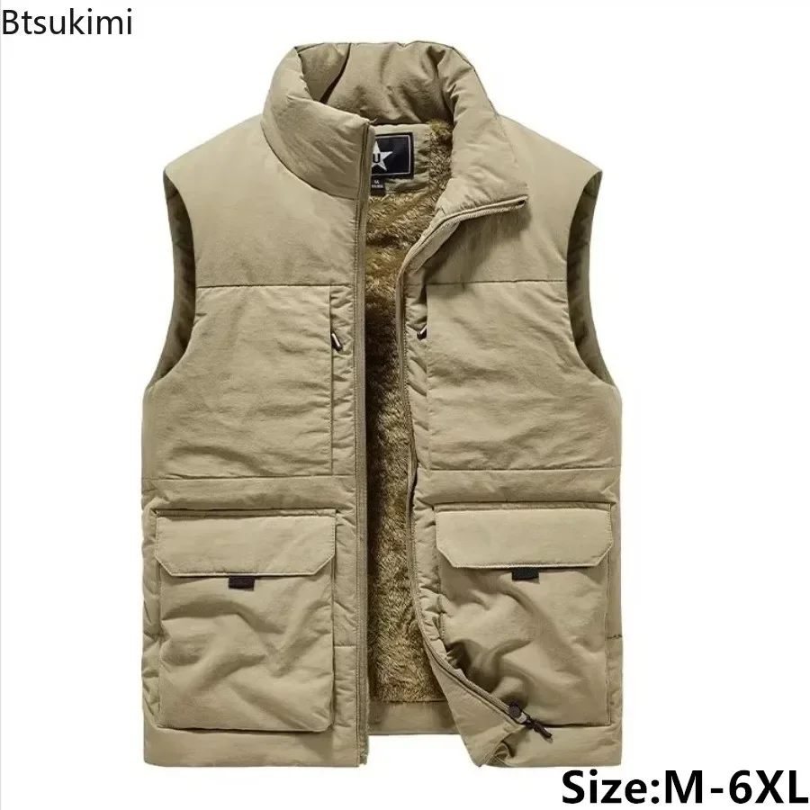 Plus Size 6XL Outdoors Military Warm Vest Coats Men's Fleece Lining Thicker Sleeveless Jacket Male Multi-pocket Casual Waistcoat