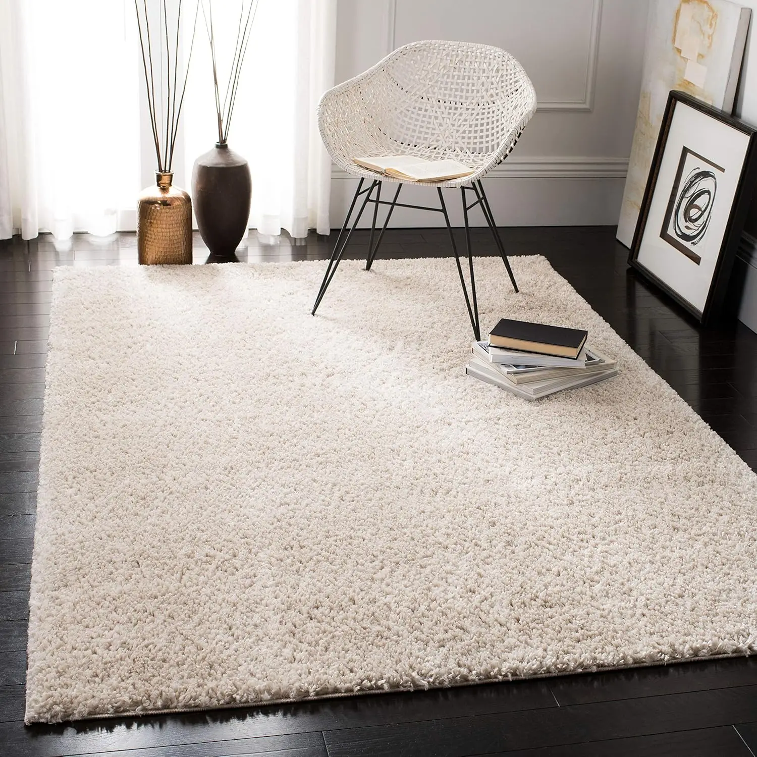 

August Shag Collection X-Large Area Rug - 12' x 15', Beige, Solid Design, bedroom decor rugs for bedroom