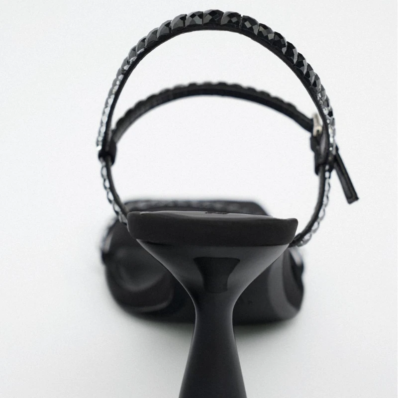 Sexy High Heel Sandals Women Pointed Toe Rhinestone Strap Black