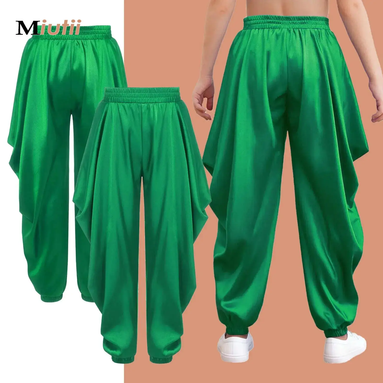 

Boys Girls Belly Dance Wear Shiny Satin Dhoti Pants Draped Baggy Trousers for Festival Halloween Arabian Prince Theme Carnival