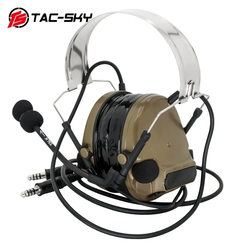 Tac-Sky TSC3 Shooting Hunting Tactical Headset Military Hearing Protection Defence Dual Pass Headset with U94 ptt