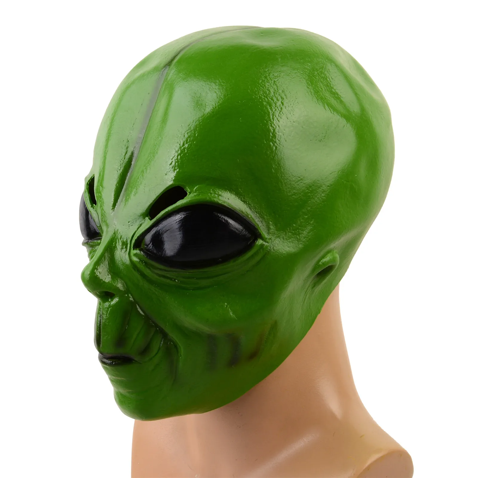 1pc realistic latex green alien head mask, Halloween, Christmas holiday decorations, bar shows, rave party performance costume a