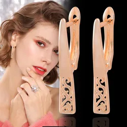 SINLEERY New Minimalist Style Earrings 585 Rose Gold Color Hoop Earring For Women Girl Geometric Fashion Jewelry