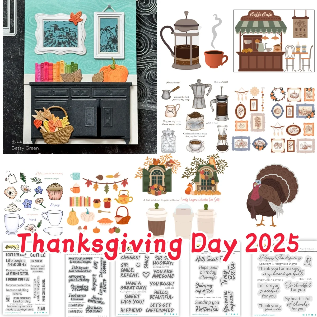 

2025 Fall Add On Coffee Bar Turkey Window Metal Cutting Die Clear Stamps Loom Stencil For DIY Making Card Craft Thanksgiving Day