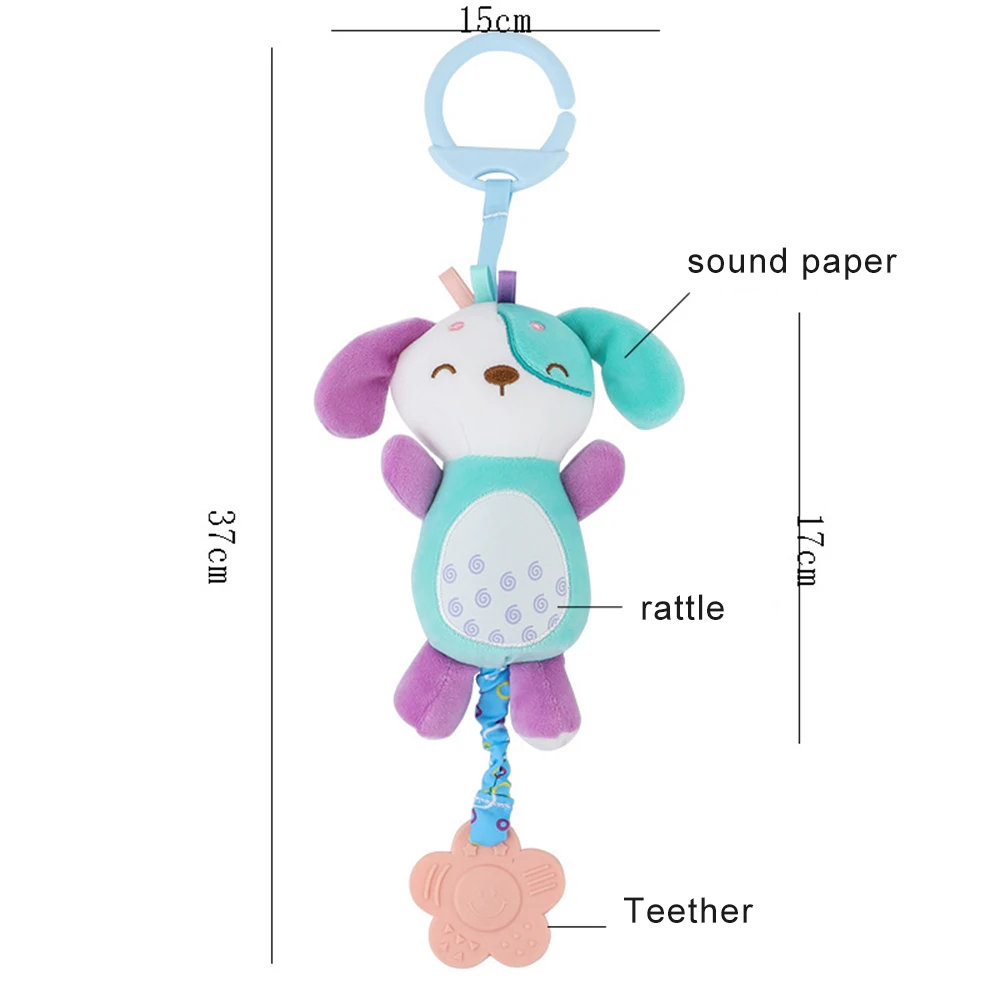 Animal Rattle Newborn Soft Stuffed Hand Grip Baby Toys Shaker Crinkle Squeaky Sensory Travel for Toddler Hanging Toy Gifts