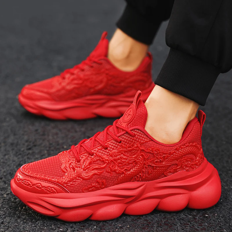 Men Sneakers Sports Shoes Dragon New Year Totem Zodiac Sign Casual Outdoor Running Sneakers Couple Women Shoes For Male 36-45