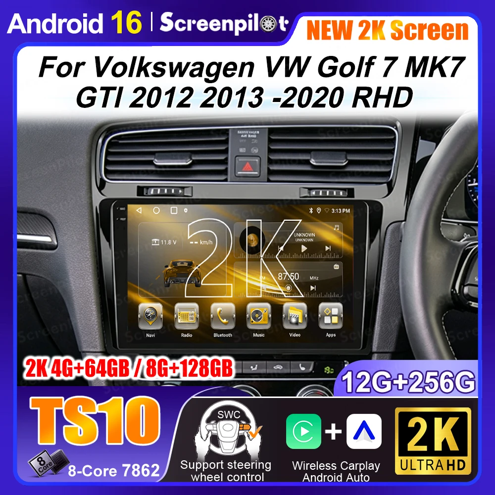 Android 16 Car Radio For Volkswagen VW Golf 7 MK7 GTI 2012 2013 -2020 Wireless Carplay Android Auto Multimedia GPS 2 Din WiFi 5G