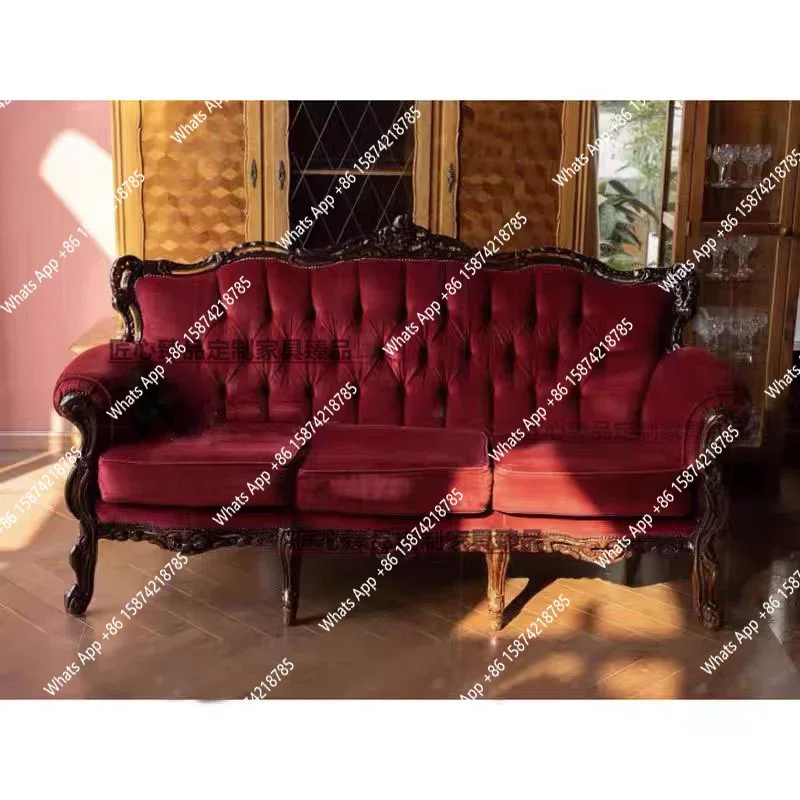 

YX Американский легкий роскошный диван из цельного дерева, французский ретро резной двойной тройной диван для гостиной, балкона, повседневный диван-стул