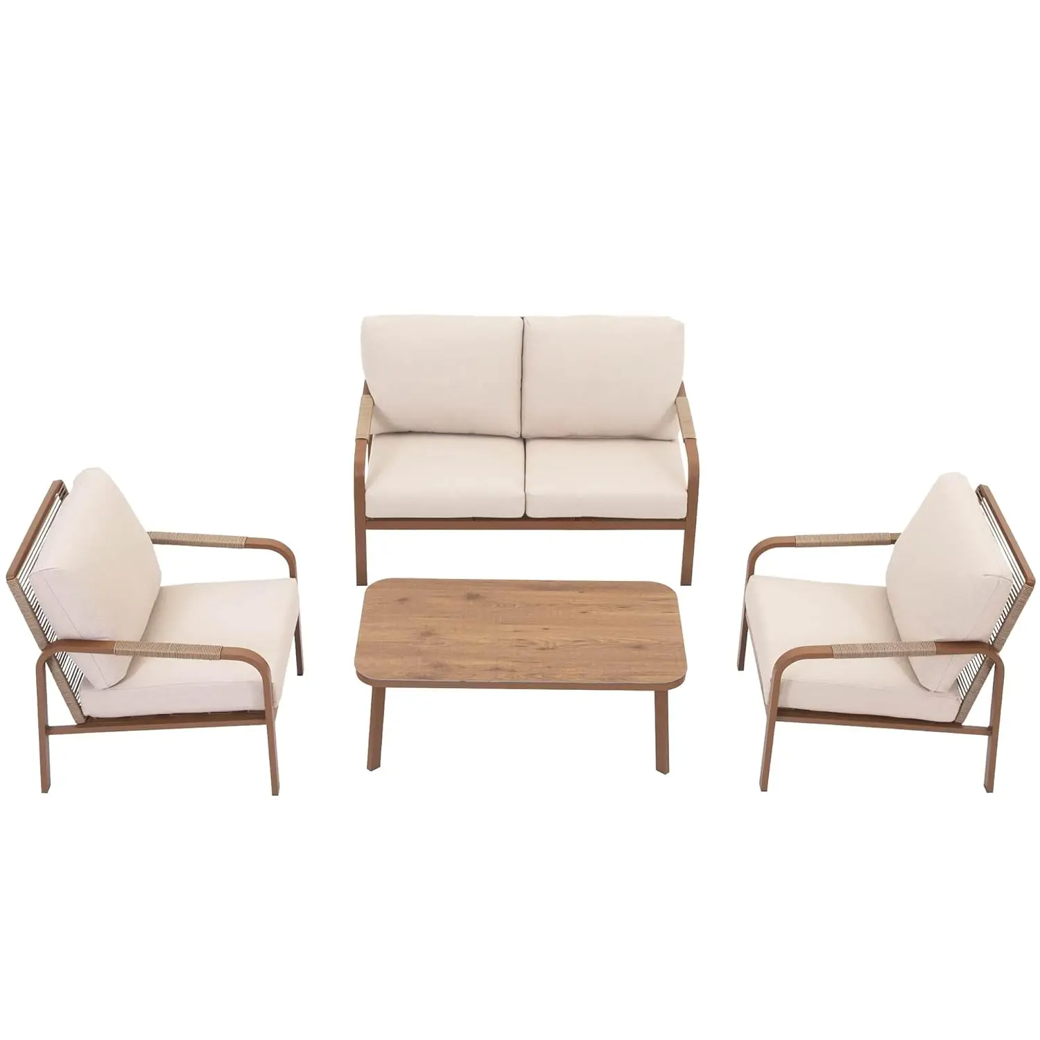 

4Pc Aluminum Patio Set Deep Cushions Loveseat Chairs Coffee Table All-Weather Metal Backyard Balcony, Custom