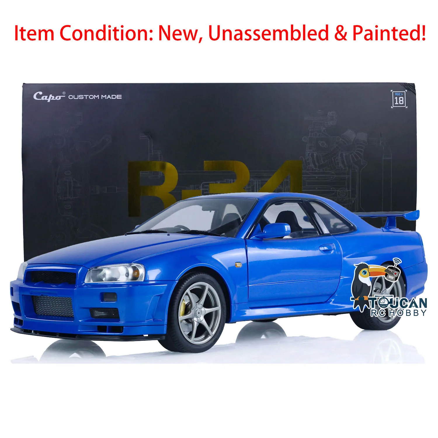 1/8 Capo RC Racing Car Metal Electric High-Speed Blue Drift Vehicles Kit Version GTR R34 Model Toucan Boy Toys TH22605