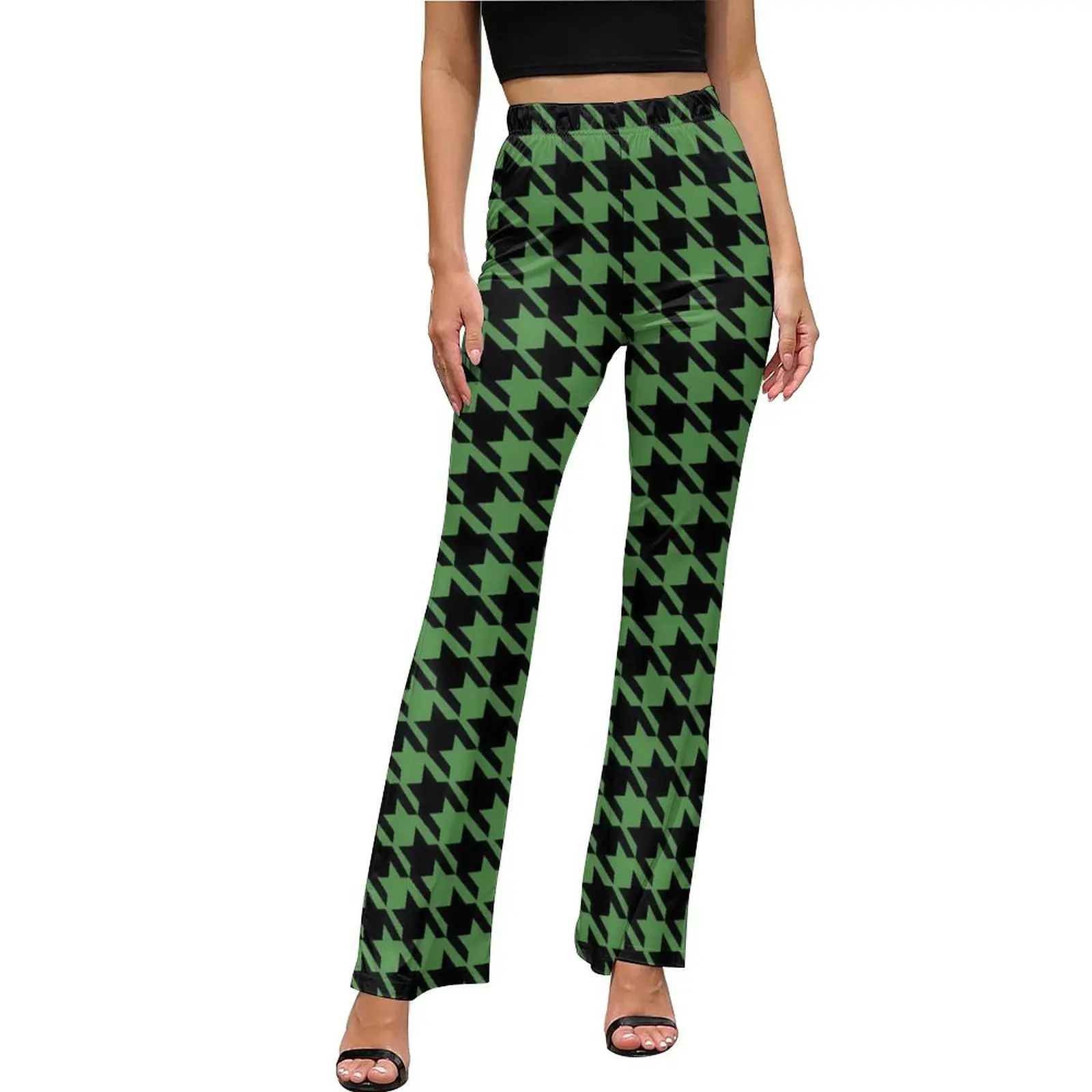 

Houndstooth Pants Black And Green High Waisted Home Flare Trousers Summer Graphic Street Wear Pants Birthday Present