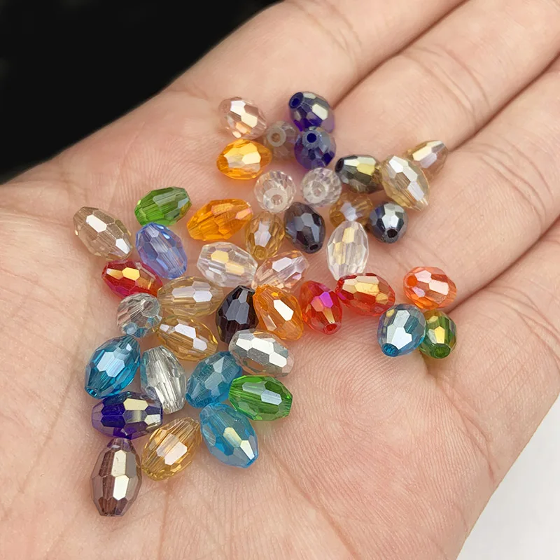 Rice Grains Faceted Austrian Crystal Oval Shape 6x8mm 50pcs Glass Ball Spacer Loose Beads For Jewelry Making Charms DIY Bracelet