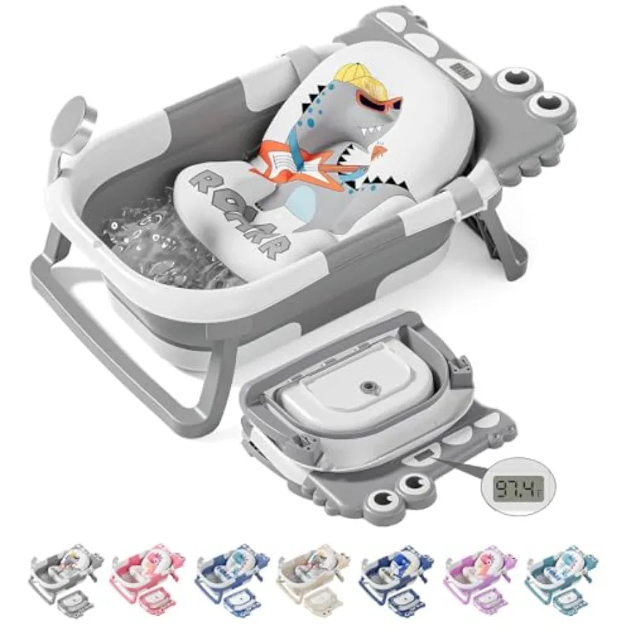 

Portable Collapsible Baby Bathtub with Soft Cushion Real-Time Thermometer for Newborns to Toddlers 0-36 Months Lightweight Trav