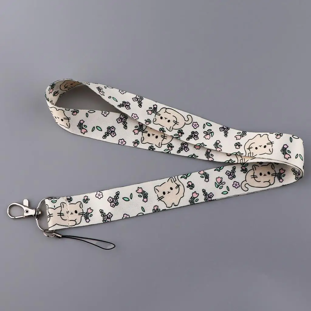 Cute Flowers Cat Lanyard for Key ID Card Gym Cell Phone Straps USB Badge Holder DIY Hang Rope Lariat Lanyard Phone Accessories view 3