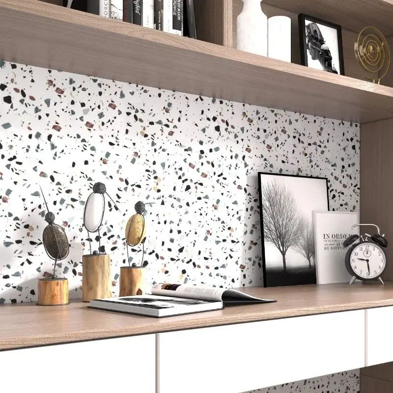 Terrazzo Contact Paper White Waterproof Self Adhesive Wallpaper Roll Granite Countertop Decor Peel and Stick Sticker for Kitchen