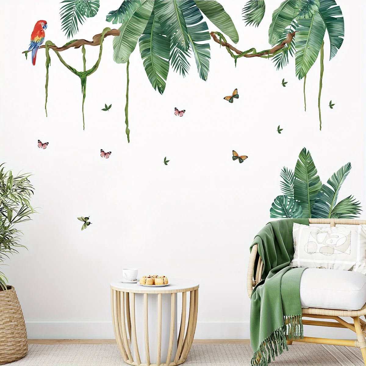 Aquarell Blatt Schmetterling Vogel Pflanze Wandaufkleber für Wohnzimmer Dekor Kinder Kinderzimmer Schlafzimmer Dekoration Wandtattoos