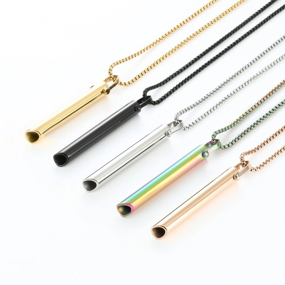 Meditation Mindfulness Necklace Breathing Adjustment Stress Relief Jewelry Stainless Steel Ring Whistle Style Pendant