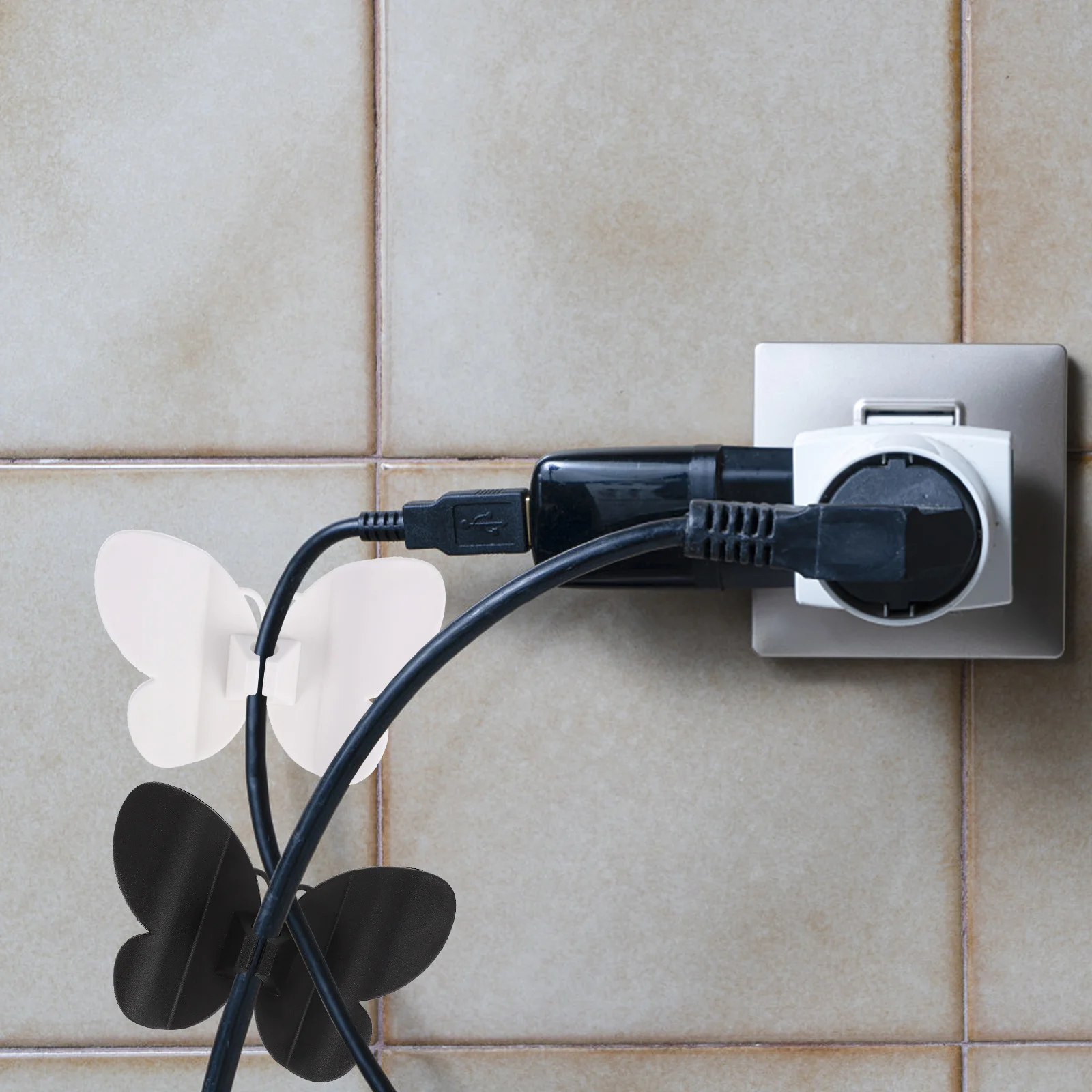 Organizador de cables de datos, envoltura de cables moderna con forma de mariposa, plástico duradero, gestión de cables de electrodomésticos de cocina, autoadhesivo, fácil, 4 Uds.