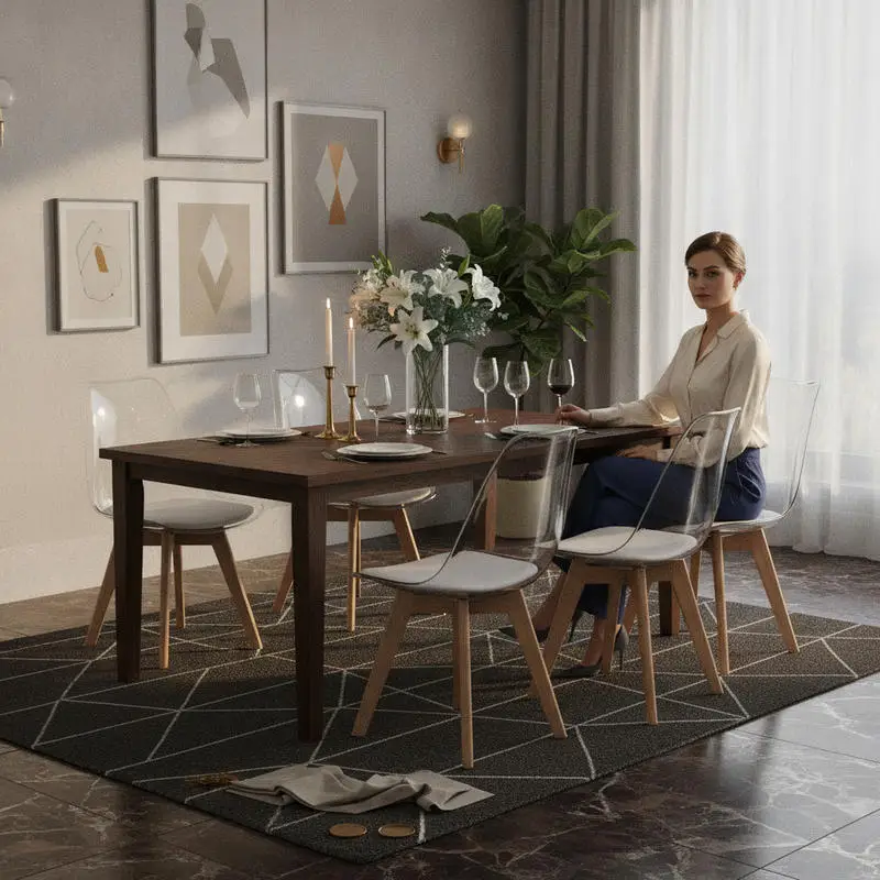Juego de 4 sillas de comedor transparentes, modernas sillas laterales de acrílico sin brazos con patas de madera blancas, sillas decorativas
