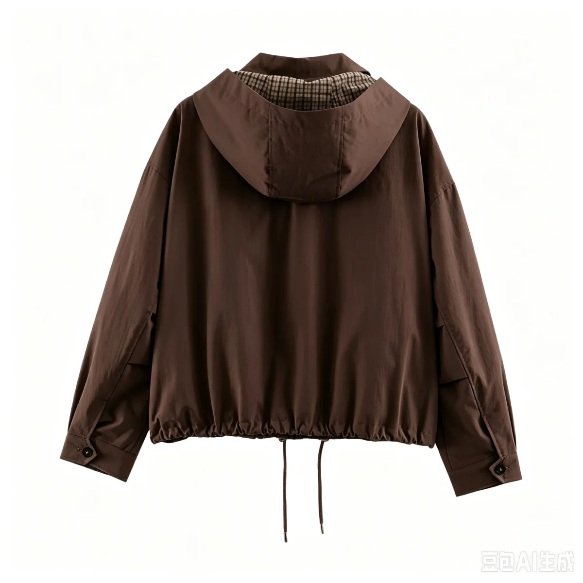 2026 Damen Stilvoller Mantel mit Karo-Futter, Herbstjacke mit abnehmbarer Kapuze, Revers, lockerer Passform, Reißverschluss, Kordelzug am Saum, lässige Streetwear-Oberbekleidung – Detail 10