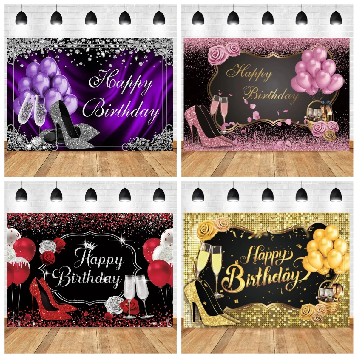 Exciting Women 18 30 40 Year Old Balloon Birthday Party High Heels Rose Sparkling Champagne Theme Baby Shower Photography Banner