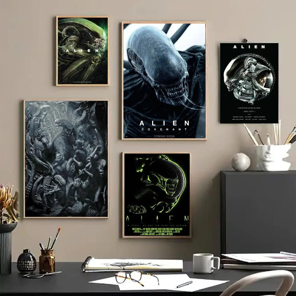 

Classic Sci-Fi Alien Movie Self-adhesive Art Poster Retro Kraft Paper Sticker DIY Room Bar Cafe Stickers Wall Painting