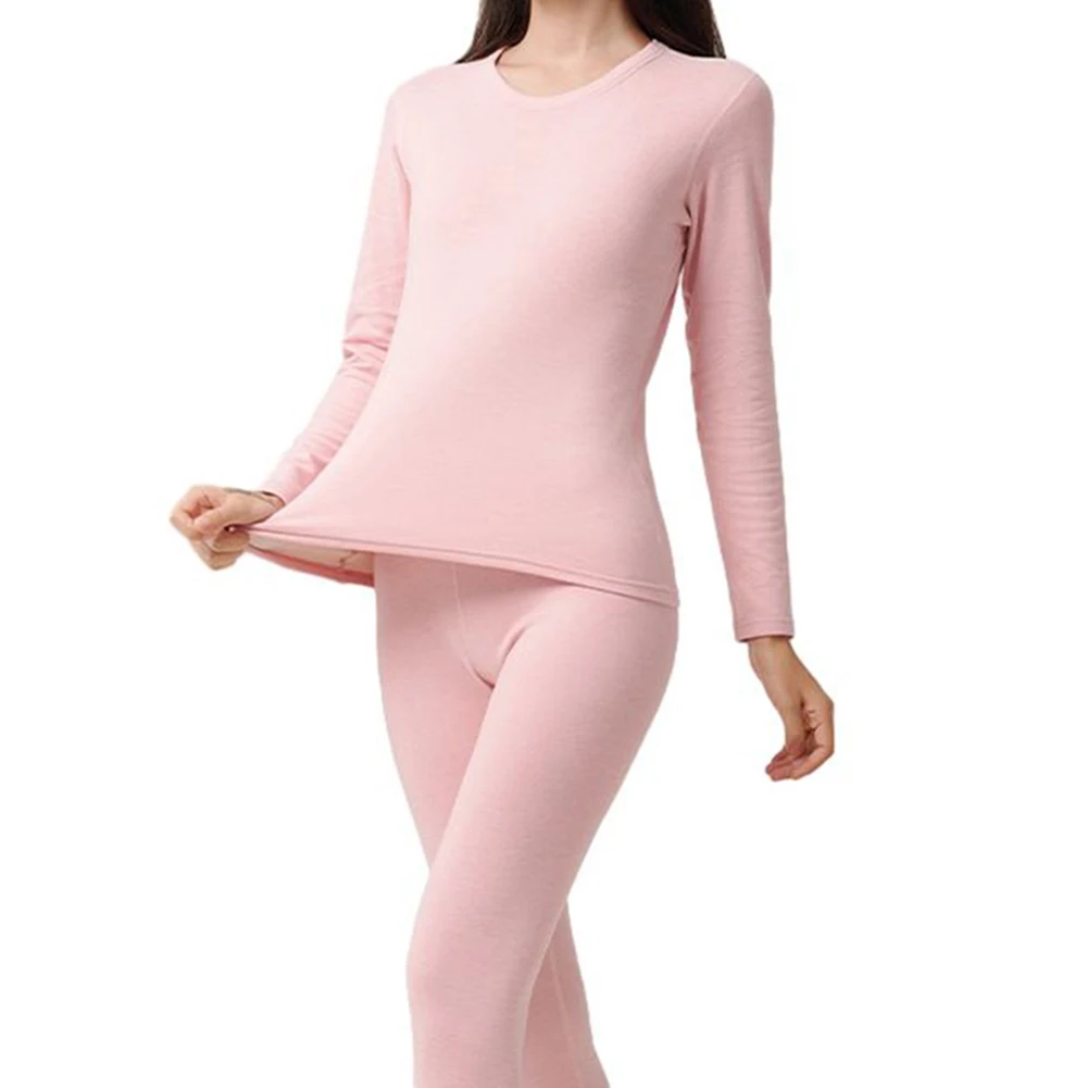 

Women Thermal Underwear Autumn Winter Thermal Long Johns Set Top & Pants Solid Soft Base Layer Elasticity Casual Homewear