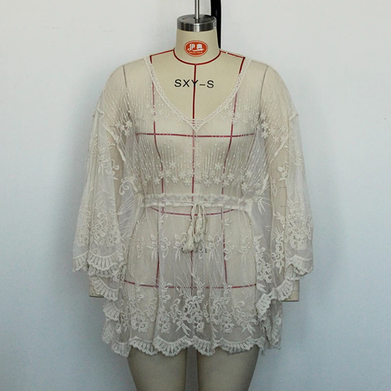 ผู้หญิงฤดูร้อนชุดว่ายน้ํา SHEER ตาข่ายลูกไม้ชุดสายรัดป้องกันแสงแดด Tops Beach บิกินี่ห่อชีฟอง COVER-up