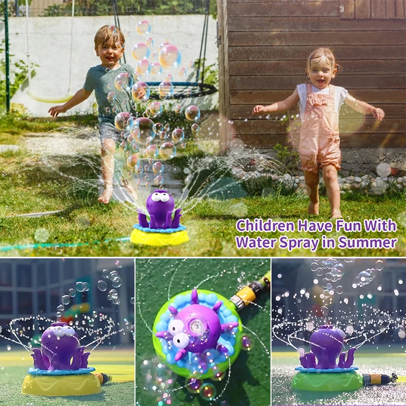 2024 New Octopus Water Spray Sprinkler Toys With Bubble Machine Cartoon Outdoor Backyard Yard Water Toys Splash Sprinkler Toys