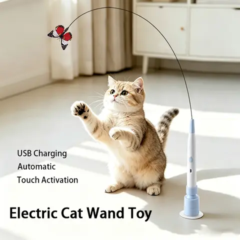 Automatic Cat Teaser Rotate Suction Cup Long Pole Fixed Butterfly Funny Cat Pole Handheld Interactive Cat Toys Pet Supplies