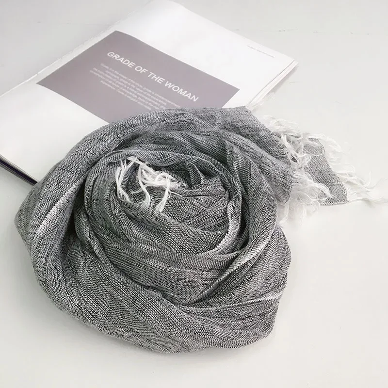 Japanese Imitation Linen Gray Linen Scarf Dual-purpose Long Shawl Beach Versatile for Women Artistic and Fresh New Products