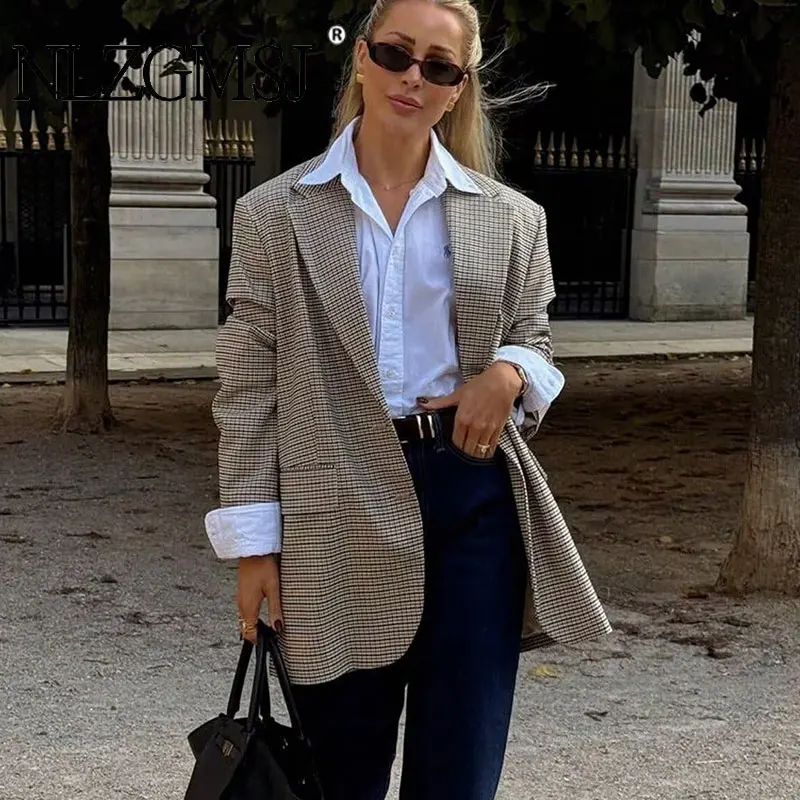 

Женский блейзер NZLGMSJ 2026: Весенний винтажный шик, однобортный, с длинным рукавом, однотонный. Новая модная модель для офиса.