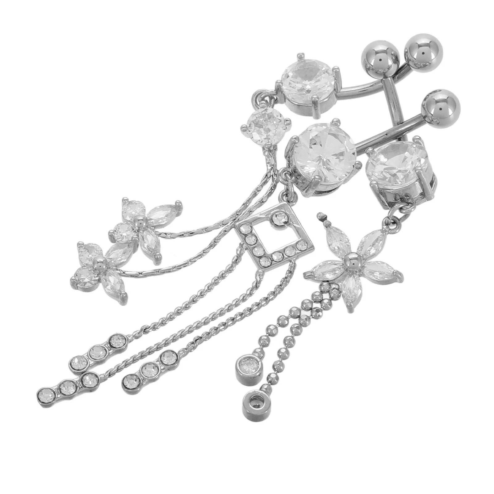 

3Pcs Butterfly Flower Long Belly Button Ring Chain Dangle Stylish Body Piercing Jewelry for Women Stainless Steel Belly Rings