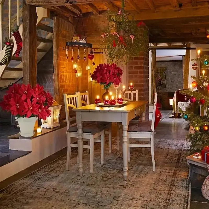 1/3 حزم الأحمر عيد الميلاد الاصطناعي البونسيتة زهرة باقات لعيد الميلاد المنزل حديقة الجدول زهرية الديكور زهور الزفاف #4