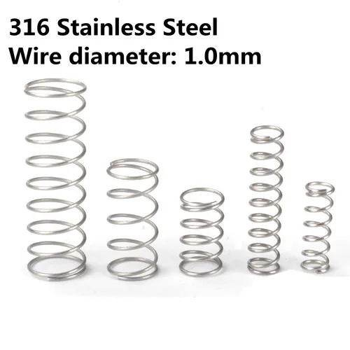 10 Uds. Alambre de resorte de compresión de acero inoxidable 316 antioxidante 1,0mm D 2-20mm longitud 10-50mm resorte de maquinaria de diámetro pequeño