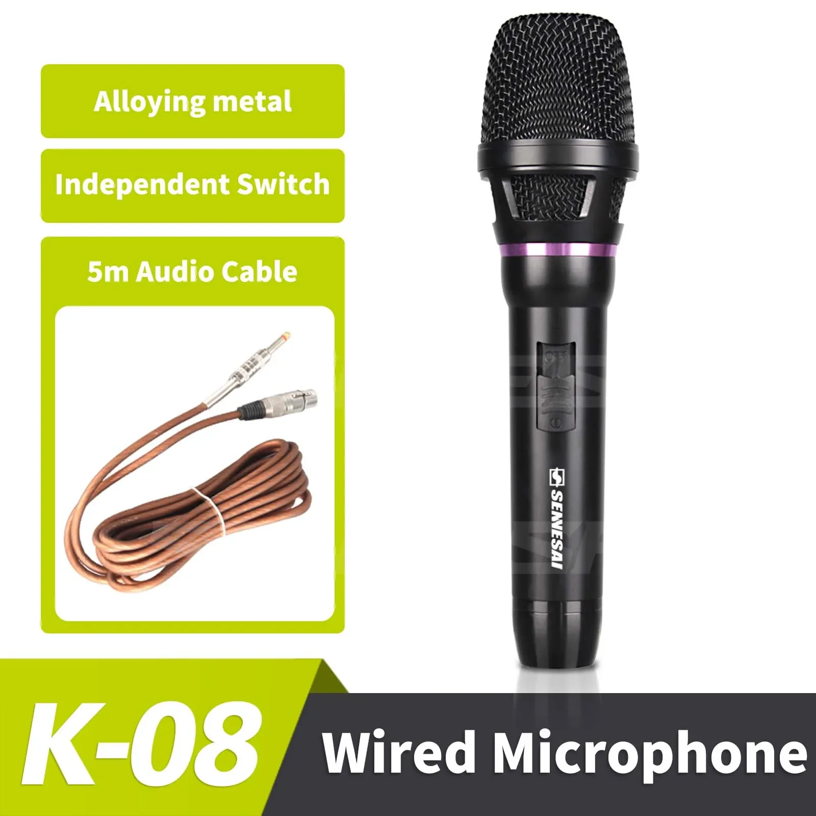 

High Quality！K-08 Professional Dynamic Handheld Microphone Karaoke Wired Microphone With Clip Stereo Studio Mic