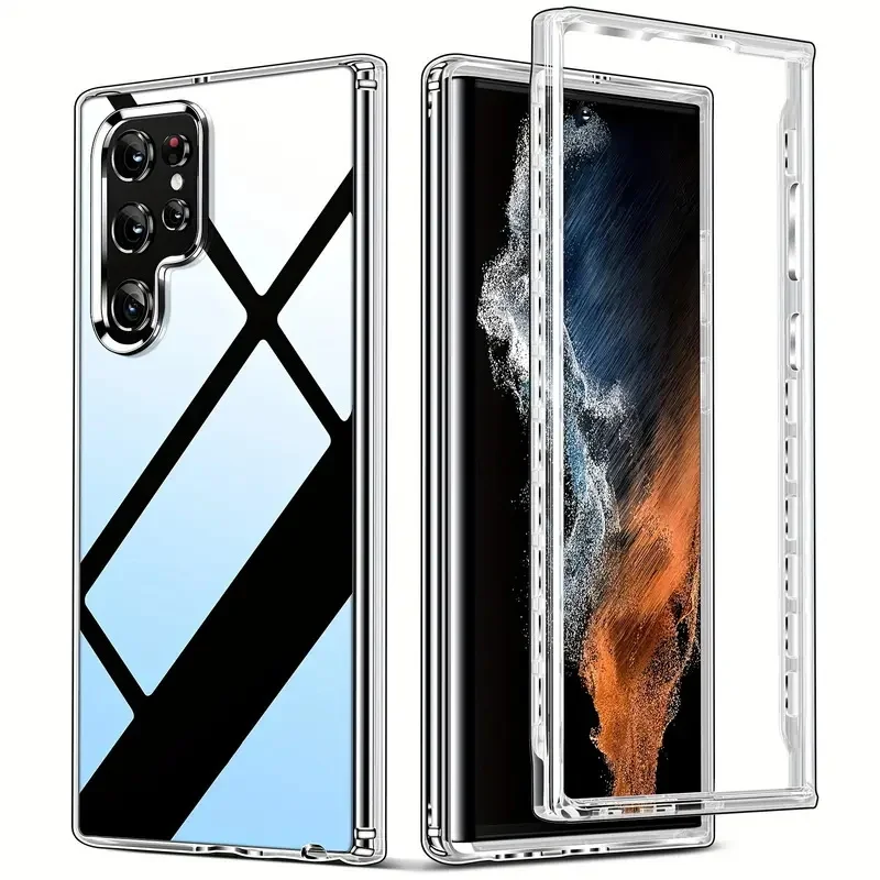 Neues 360° ° Vollständig geschützte transparente Handyhülle für Samsung S25 Ultra S23 S21 S22 S24 Ultra Plus FE Note 20 Ultra A71 Rückseite