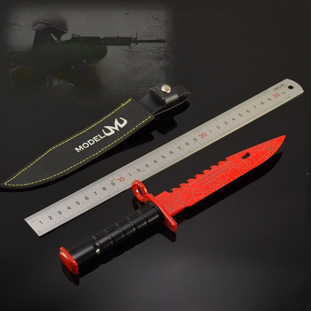 26cm M9 Deep Red Net Knife Game Peripherals Samurai Sword Metal Weapon Model Kanata Cosplay Prop Crafts Ornaments Toys Gifts