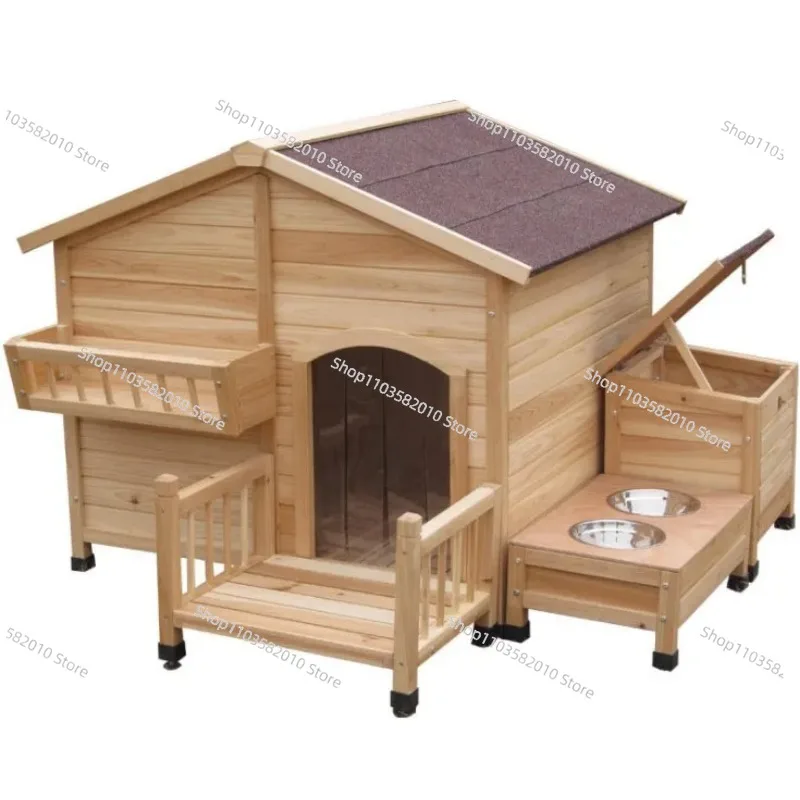 2025 New Solid Wood Family Pet House, Indoor Outdoor Animal Nest for Dogs Cats, Durable Wooden Shelter for Garden Patio