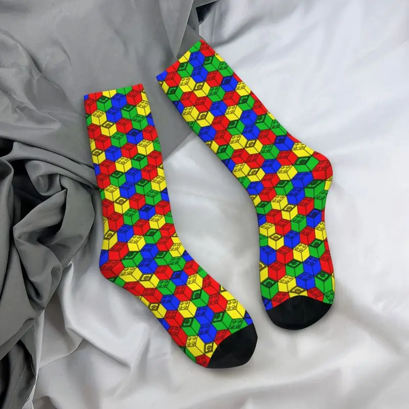 Custom Fashion Multi Color Building Blocks Patern Socks Women Men Warm 3D Printing Sports Football Socks