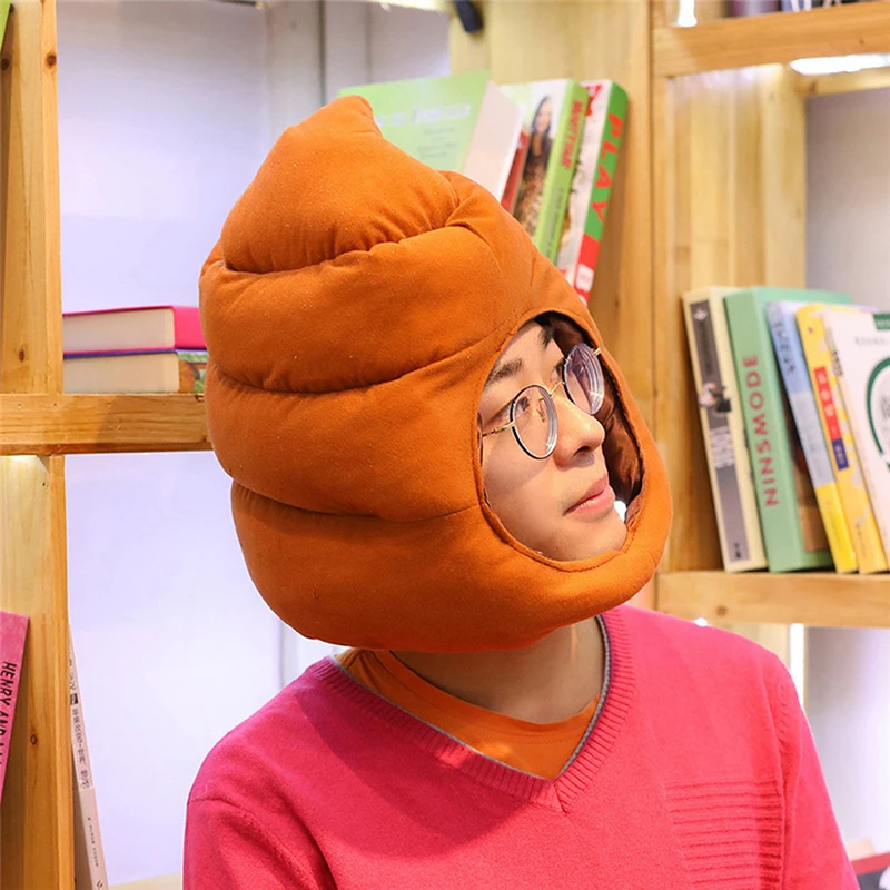 Creative Cute Shit Shape Plush Hat Stuffed Toy Funny Fake Poop Full Headgear Cap Gag Gift Cosplay Party Photo PropsCreative Cute