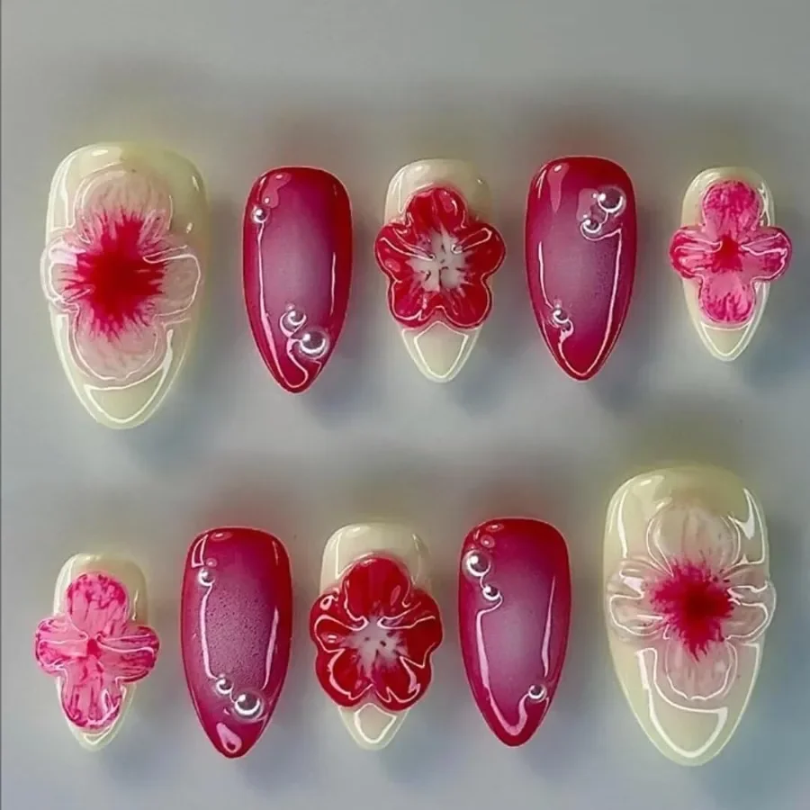 

10PCS Handmade Almond Shape Press On Nails Set for Women Artificial Nail Art Kit with Small Size Design Perfect for Daily Wear
